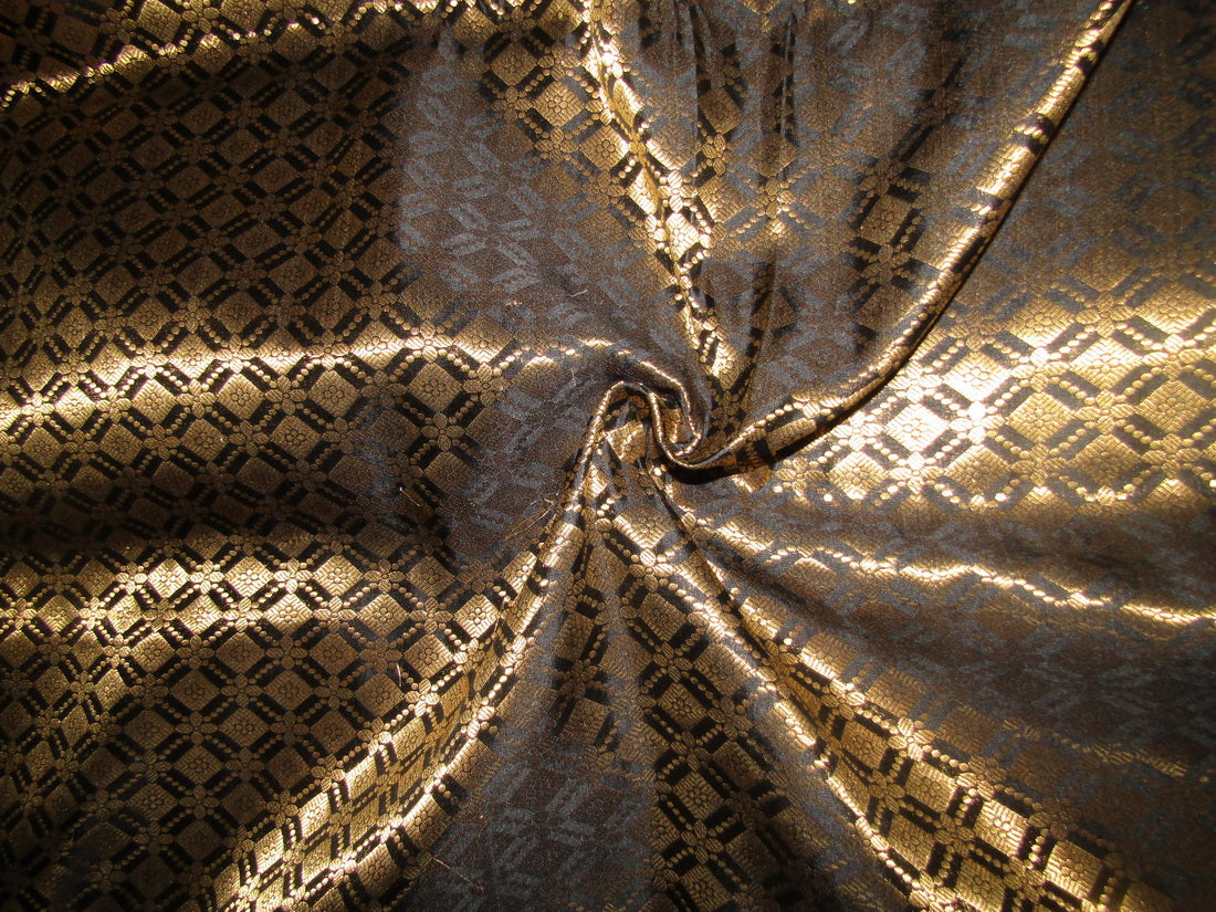 Silk Brocade fabric Black x Metallic gold color 44" wide BRO748[1]