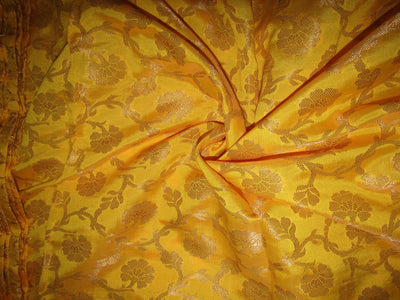 Silk Brocade fabric yellow x metallic gold 44&quot; Bro