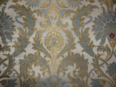 Silk Brocade KING KHAB fabric blue ivory and metallic gold color 36" wide BRO750[2]
