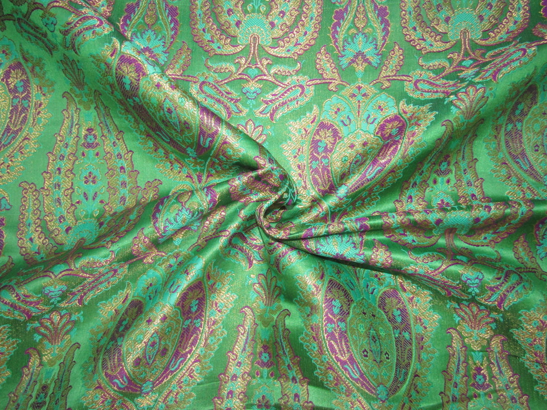 Silk Brocade KING KHAB fabric green purple pink and metallic gold color 36" wide BRO752[4]