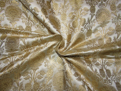 Silk Brocade fabric cream x metallic gold color 44" wide BRO753[1]