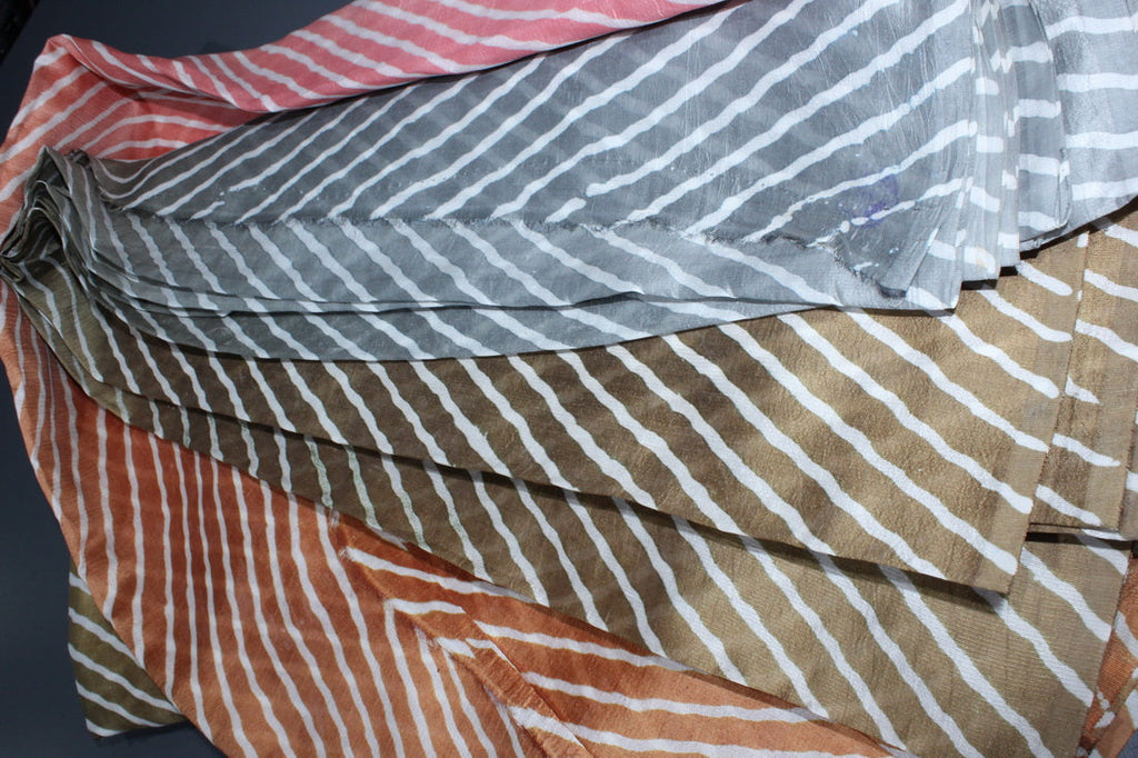 100% silk fabric 14 MM STRIPED BLOCK PRINT fabric 44&quot; wide BARK BROWN/BROWN/GREY/DUSTY PINK