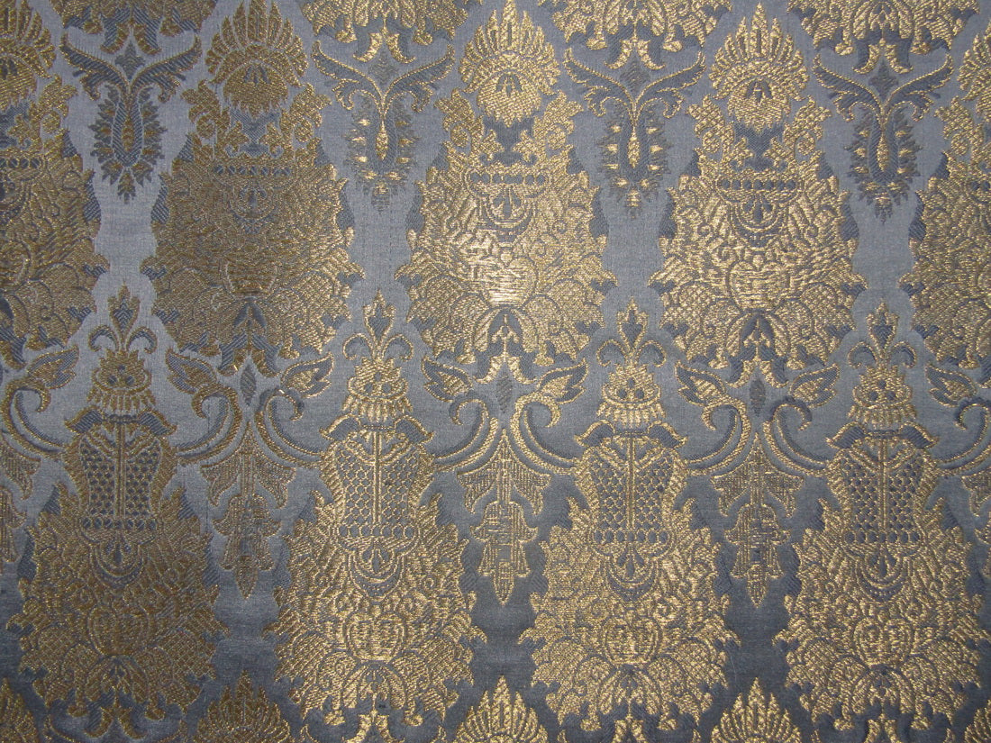 Silk Brocade fabric grayish blue x metallic gold color 44" wide BRO754[2]