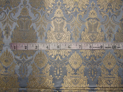 Silk Brocade fabric grayish blue x metallic gold color 44" wide BRO754[2]