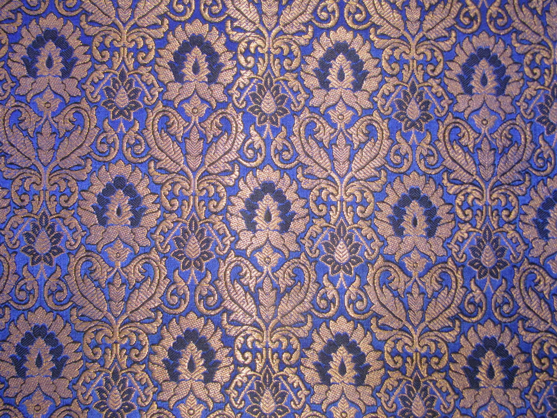 Silk Brocade fabric royal blue x metallic gold color 44" wide BRO754[1]