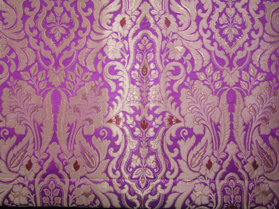 Silk Brocade KING KHAB fabric pinkish purple and metallic gold