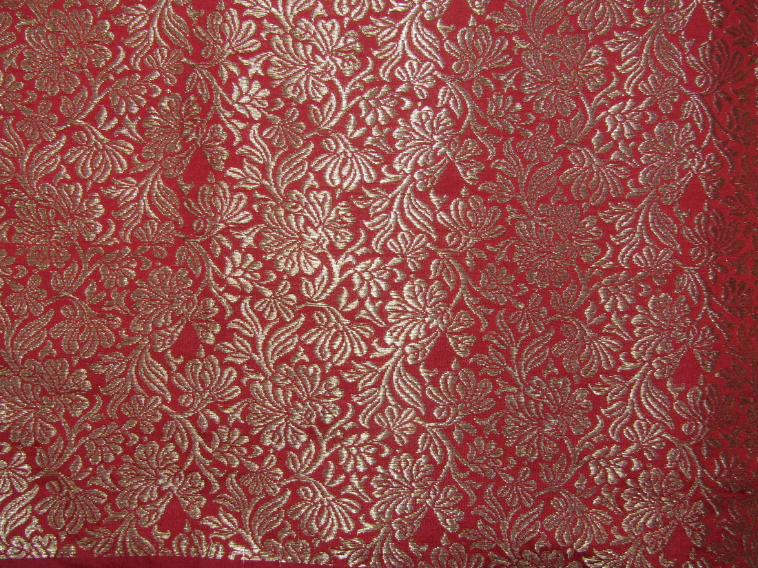 Brocade fabric bright red x metallic gold color 44" wide BRO756 A[3]
