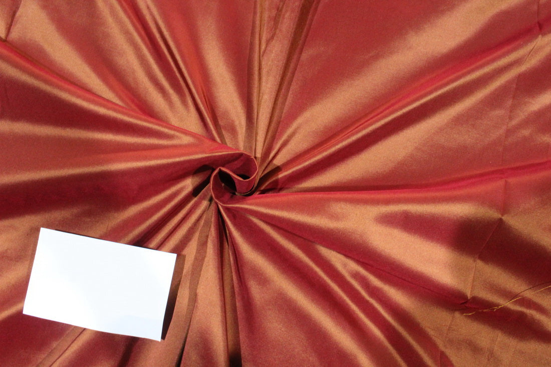 Silk taffeta fabric iridescent PEACH X GOLD [sandalwood] 54&quot; 40MM TAF301