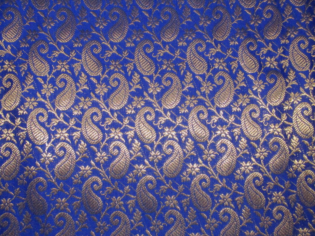 Brocade fabric royal blue x metallic gold color 44" wide BRO760A[2]