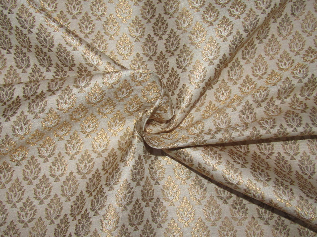 Silk Brocade fabric ivory x metallic gold color 44" wide BRO761[2]