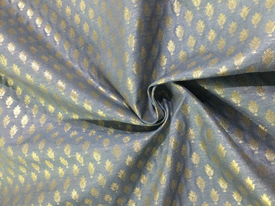 Silk Brocade fabric blueish grey x metallic gold color 44" wide BRO733[2]