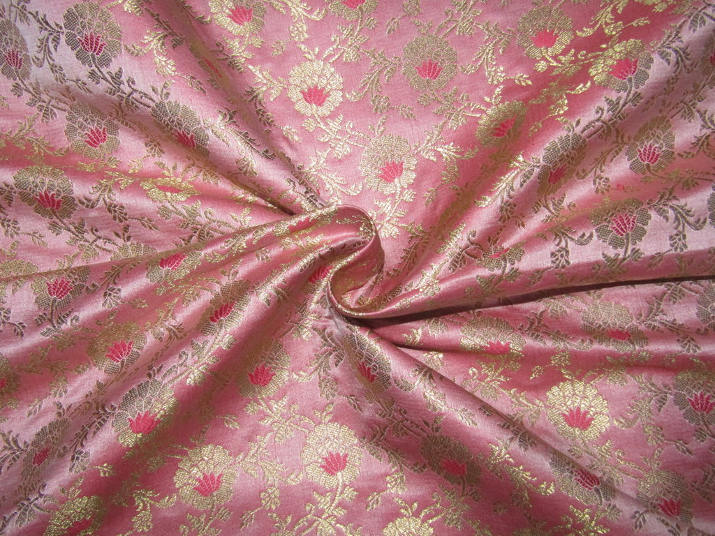 Silk Brocade fabric peachy pink x metallic gold color 44" wide BRO757B[4]