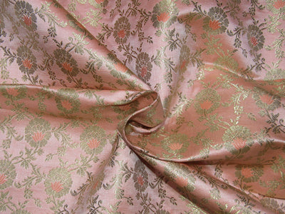Silk Brocade fabric peach x metallic gold color 44" wide BRO757B[3]