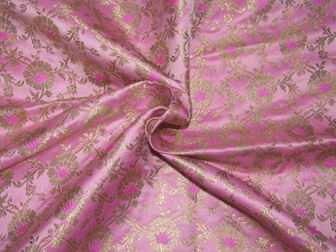 Silk Brocade fabric pink x metallic gold color 44" wide BRO757B[2]