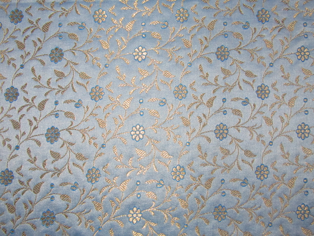 Silk Brocade fabric BLUE x metallic gold Color 44" wide BRO757A[1]