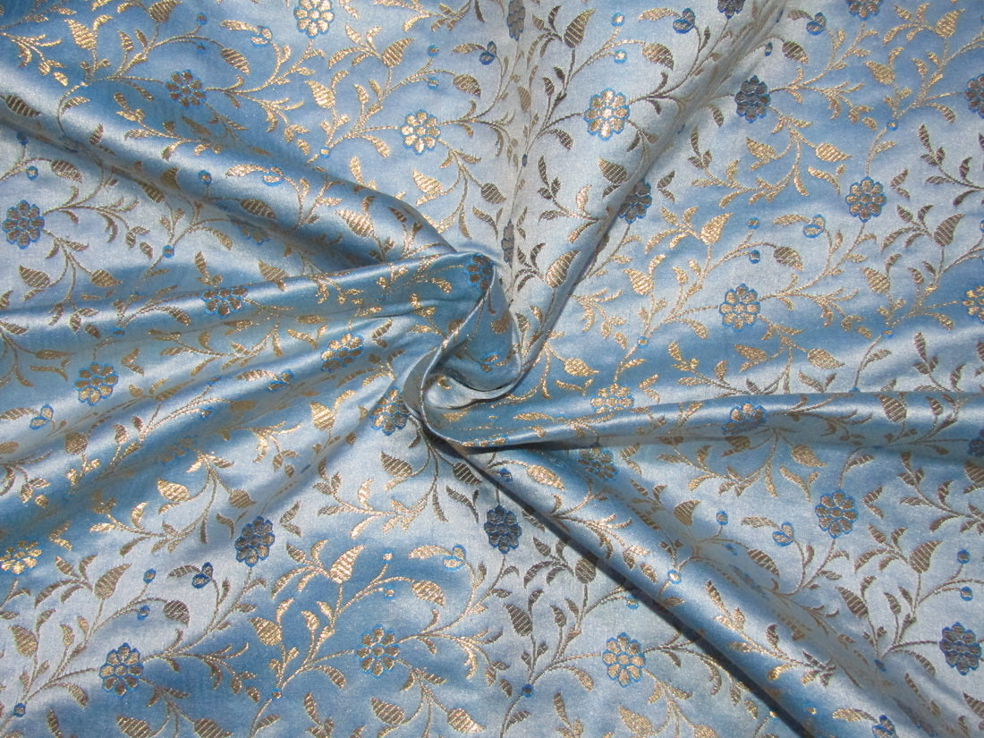 Silk Brocade fabric BLUE x metallic gold Color 44" wide BRO757A[1]