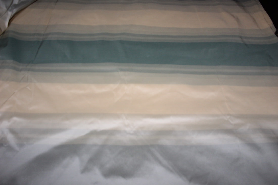 100% Silk Taffeta Fabric shades of silver mint and cream Stripes TAFS162[1] 54&quot; wide