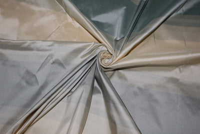 100% Silk Taffeta Fabric shades of silver mint and cream Stripes TAFS162[1] 54&quot; wide