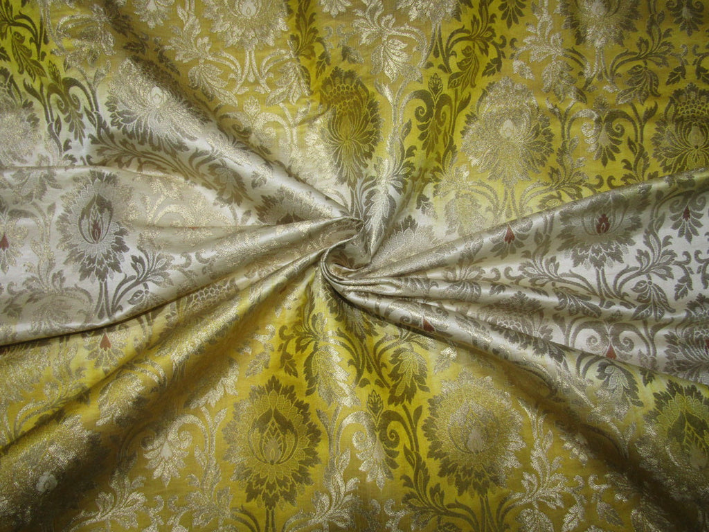 Silk Brocade KING KHAB fabric cream yellow and metallic gold SHADED color 36" wide BRO758[4]