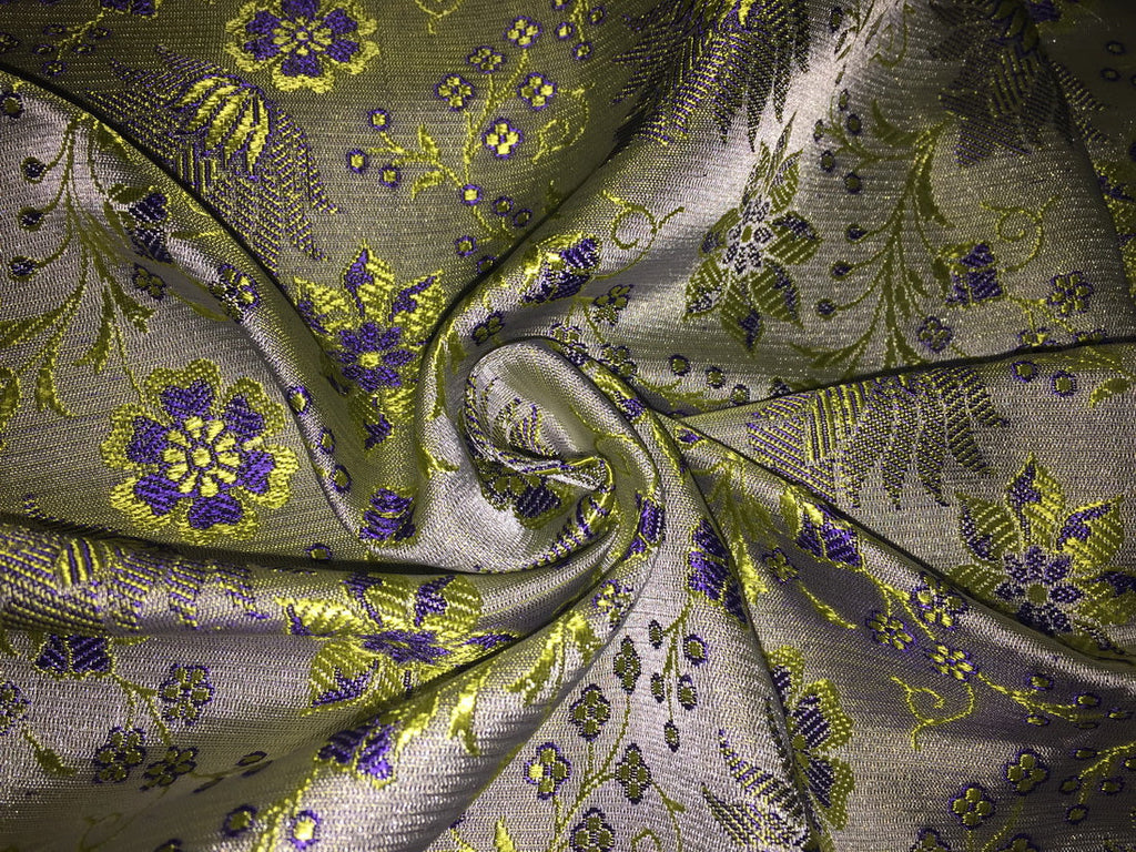 Silk Brocade~Width 44&quot;~very pretty~Grey,Purple &amp; Apple Green color BRO20[3]