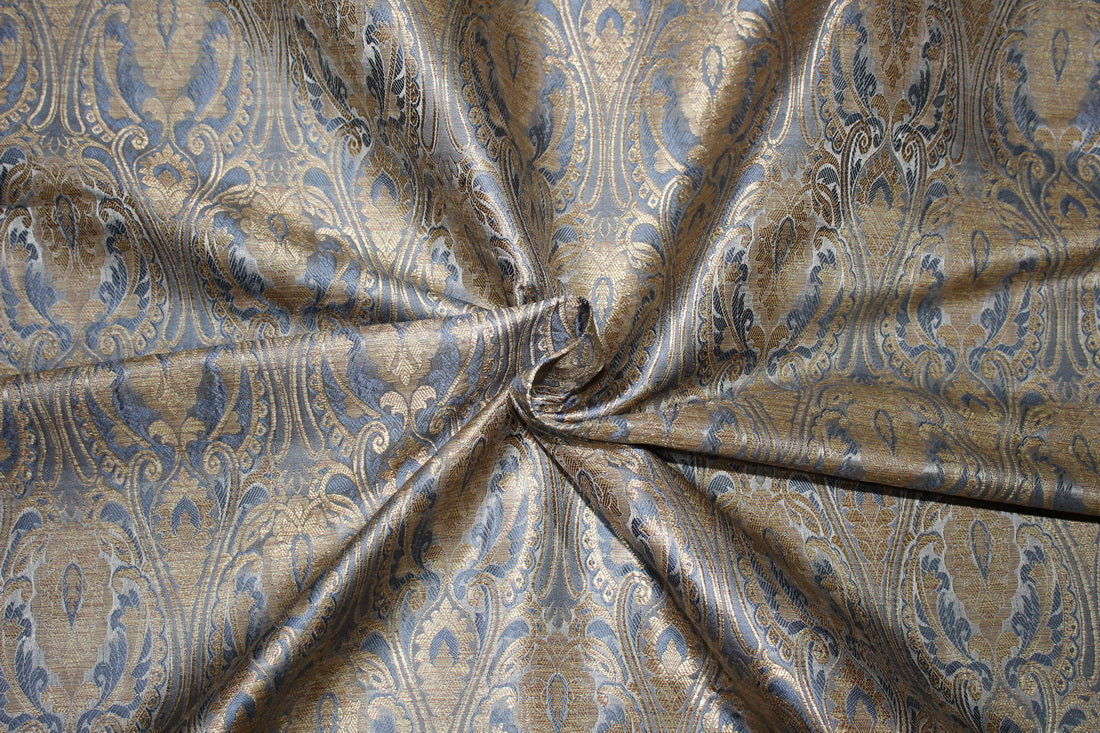 Brocade jacquard Fabric GREY x ANTIQUE gold color 44&quot;