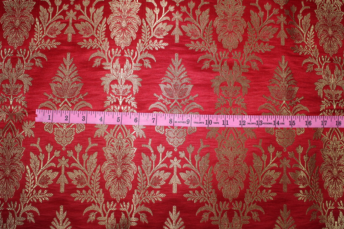 Brocade jacquard Fabric RED x METALIC gold color 44&quot; available for bulk preorder