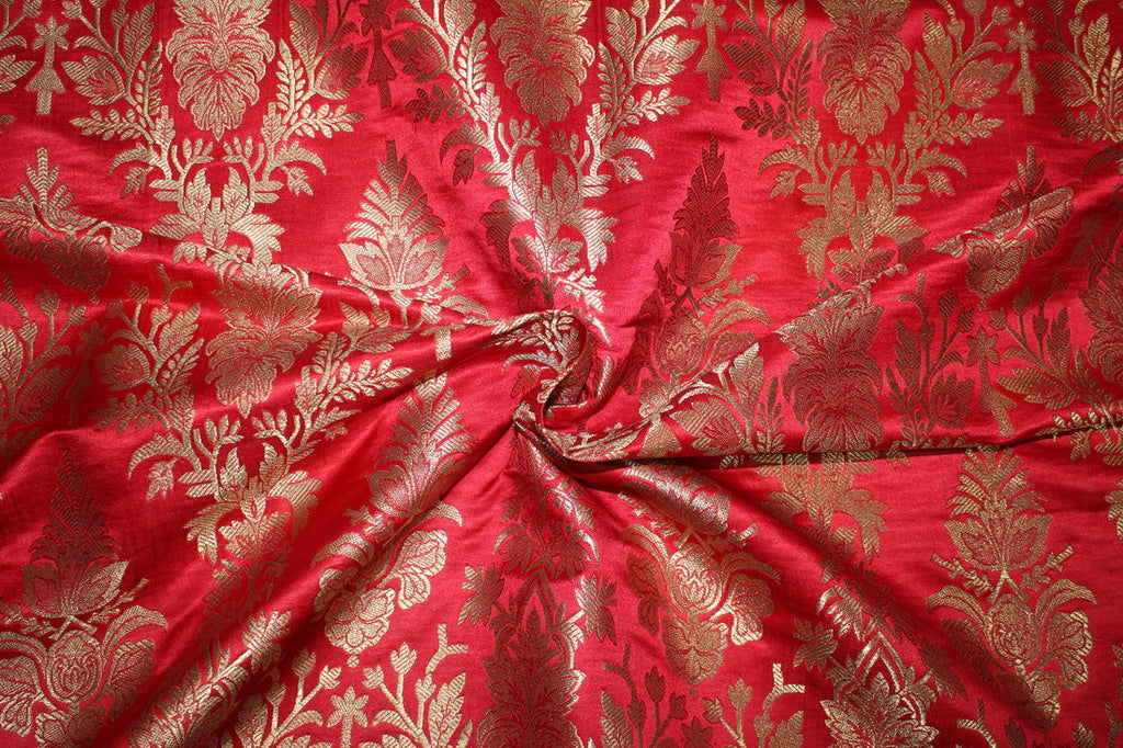 Brocade jacquard Fabric RED x METALIC gold color 44&quot; available for bulk preorder