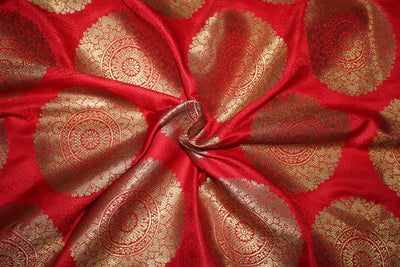Brocade jacquard Fabric RED x METALIC gold color 44&quot;