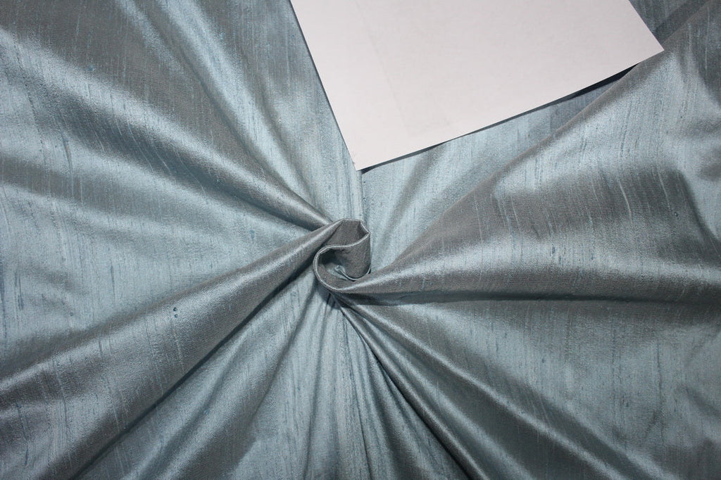 100% pure silk dupioni fabric BLUE X IVORY DUSTY BLUE colour 54" wide with SLUB MM87[5]