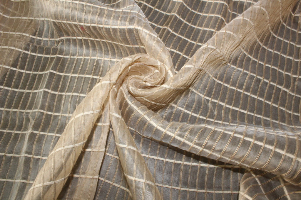100% silk organza rope plaids beige