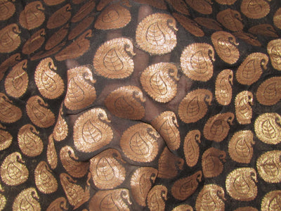 SHEER Brocade 2.2 mtr single length fabric black x metallic antique gold paisleys 44" wide BROS34[2]