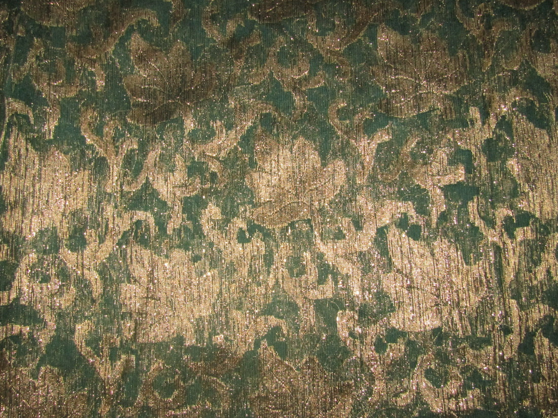 SHEER Brocade net fabric jacquard x metallic antique gold 44&quot;wide by the yard