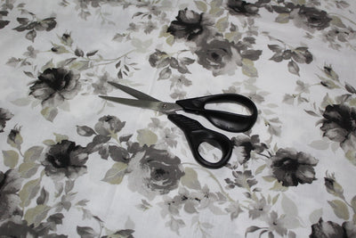100% linen beautiful black grey and white floral print fabric 58&quot; wide