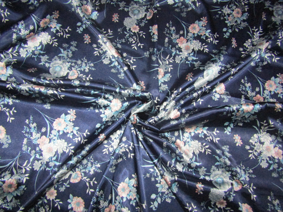 luxurious satin print navy floral 58&quot; wide  [roll]
