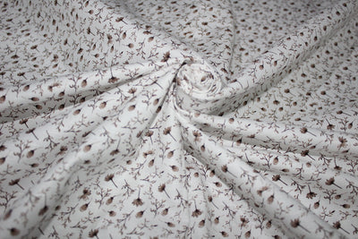 100% Linen Beautiful Ivory with Brown Floral Print Fabric ~ 58&quot; wide