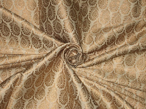 Silk Brocade fabric Gold metallic &amp; Creamy Ivory color 44" wide BRO185[6]