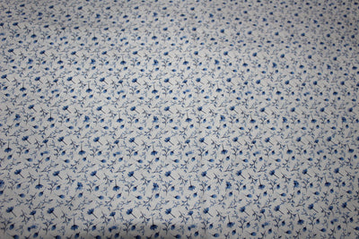 100% Linen Beautiful Ivory with Blue Floral Print Fabric ~ 58&quot; wide