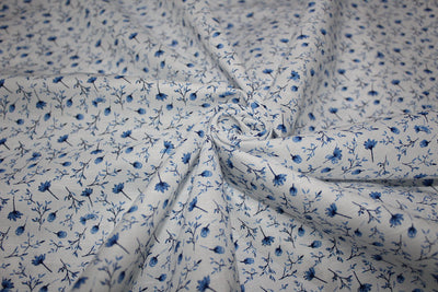 100% Linen Beautiful Ivory with Blue Floral Print Fabric ~ 58&quot; wide