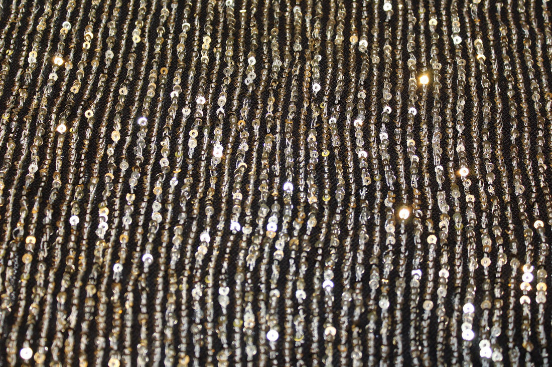 Black Net Fabric with gold color SEQUENCE 58&quot; Wide FF25[5]