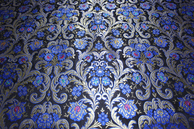 Silk Brocade fabric black royal blue x metallic gold color 36" wide BRO717[1]
