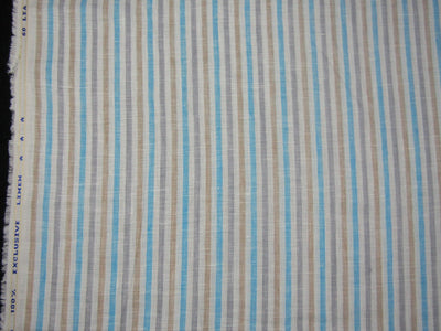 100% Linen Ivory with Multi Color stripe 60's Lea Fabric ~ 58&quot; wide