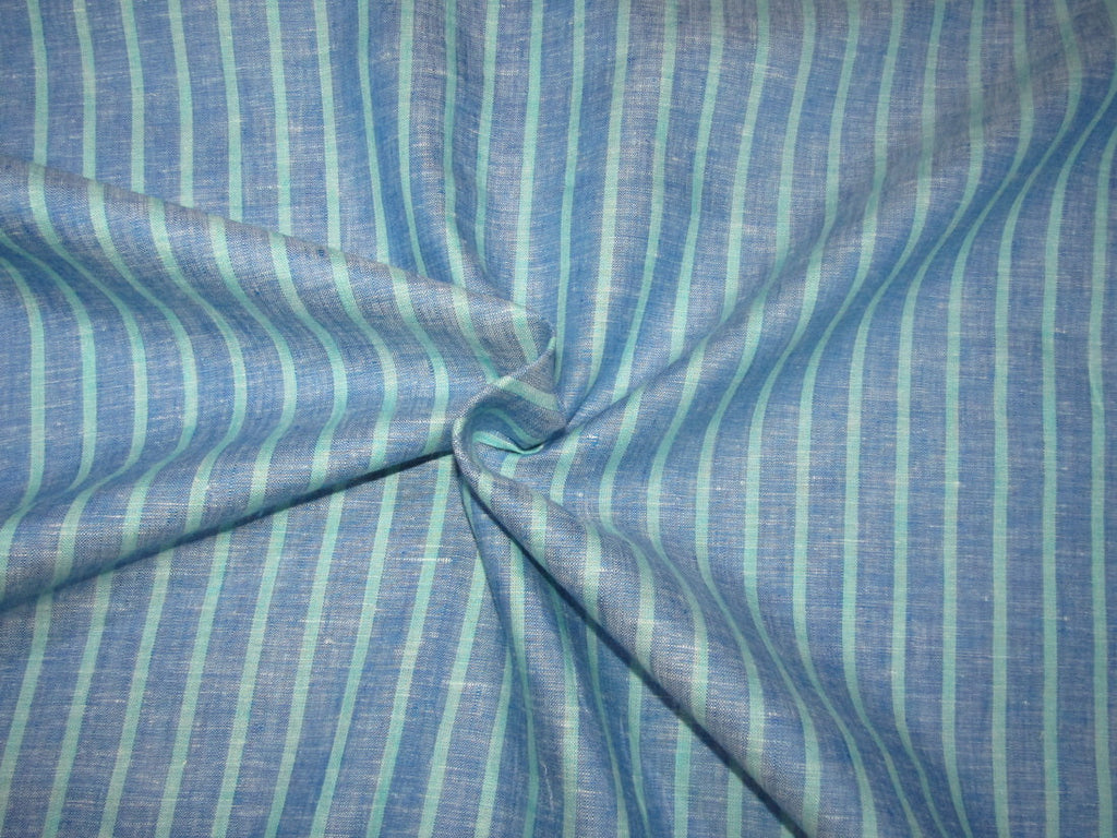 100% Linen Blue and Green stripe 60's Lea Fabric ~ 58&quot; wide [10557]