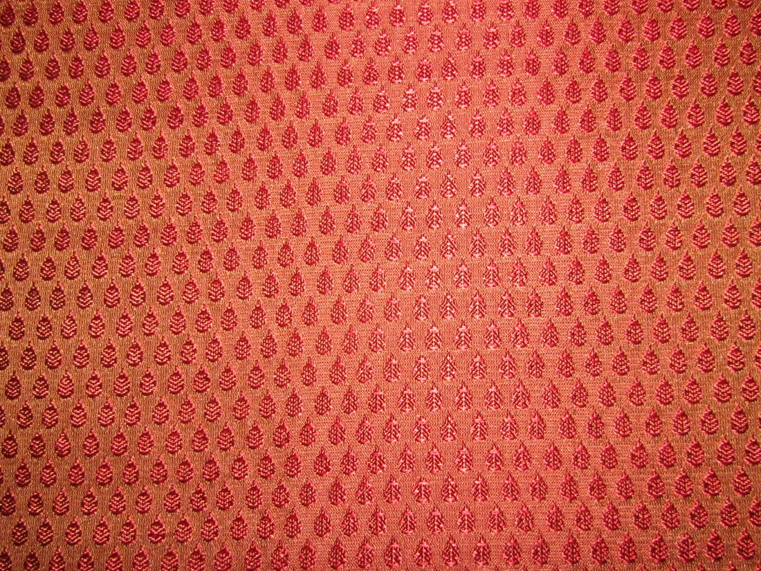 Spun Silk Brocade Fabric Brown &amp; Red 44&quot;