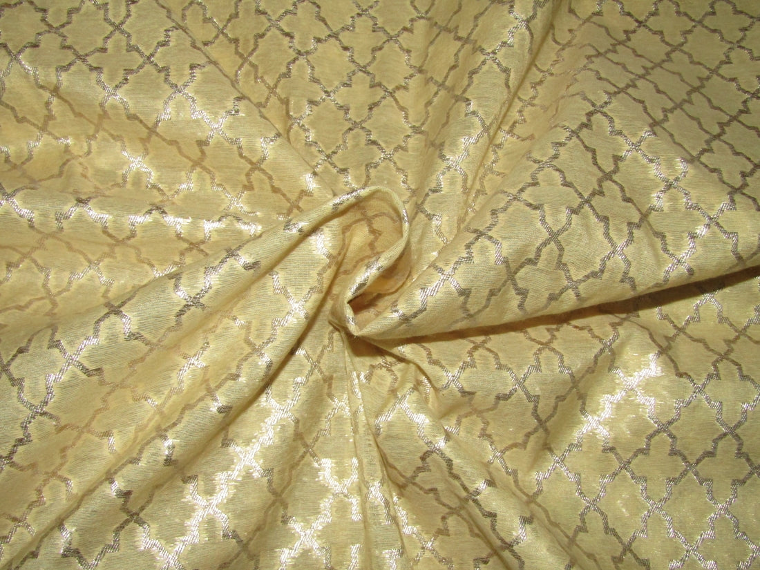 Chanderi Jacquard Brocade Fabric 44" wide available in 4 colors [LEMON YELLOW BEIGE PEACH MINT]
