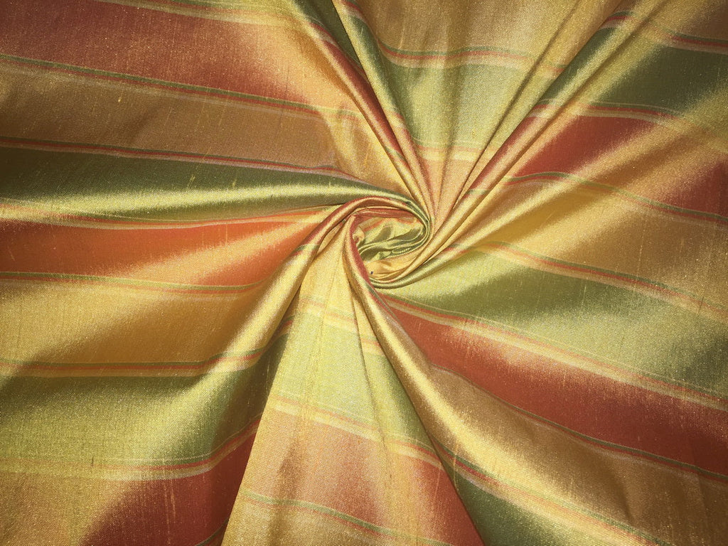 100% silk dupion fabric STRIPES gold and green 54&quot; wide
