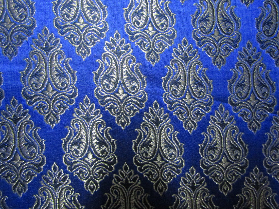 Silk Brocade Fabric Royal Blue,black & Metallic Gold Color 44" wide BRO362[3]