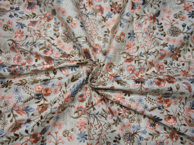 Brocade fabric EMBROIDERED multi floral color 44" wide BRO764[1]
