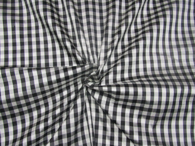 100% Pure Silk dupion Fabric black and white color PLAIDS 54" wide DUP#C31[4]