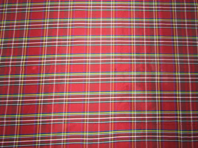 100% Pure Silk Dupion Red Scottish tartan plaids Fabric 54" wide DUP#C121[2] [10580]