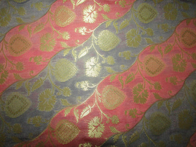 Silk Brocade fabric blueish grey ,pink and metallic gold 44&quot; BY THE YARD